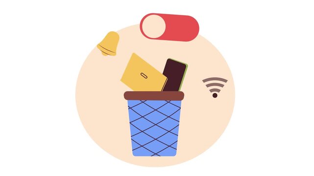 Digital devices and notifications blocked in basket with toggle switch