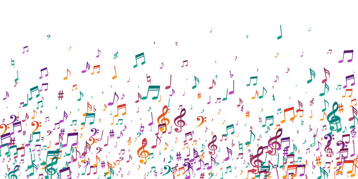 Musical note icons vector pattern. Sound composition elements explosion. Digital music pattern. Modern note icons signs with pause. Birthday card background.