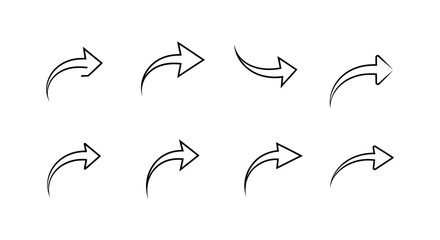 Fototapeta premium A collection of eight black and white arrow icons pointing in various directions