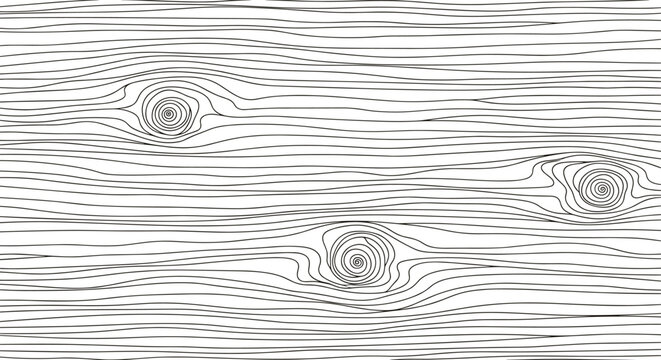 Hand drawn wood grain texture vector illustration featuring natural timber patterns and knots in black line art for creative backgrounds