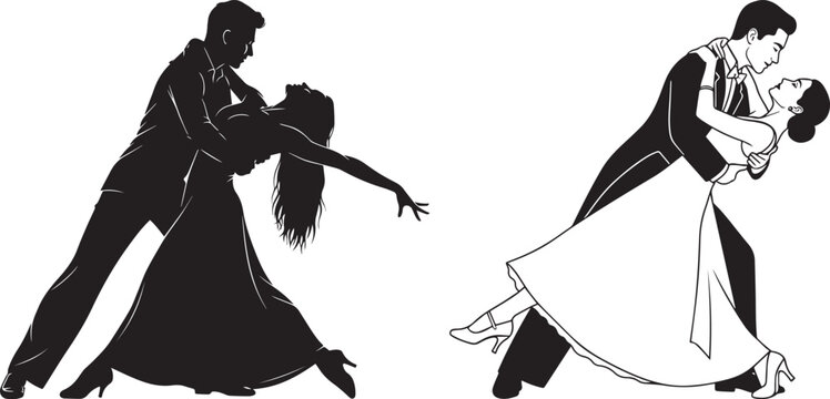 Couple dancing ballroom dance in silhouette and line styles ballroom dancing dancers