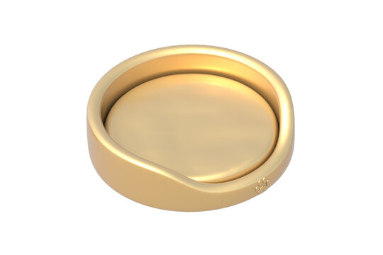 Golden pet bed isolated on white background. Accessory for cat or dog. Soft mattress for domestic animal. 3d render
