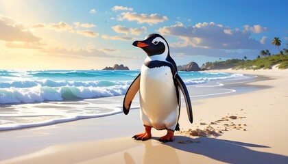 Obraz premium Pinguin am Sandstrand