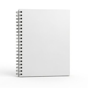 A sleek spiral-bound blank notebook with clean white cover and edges
