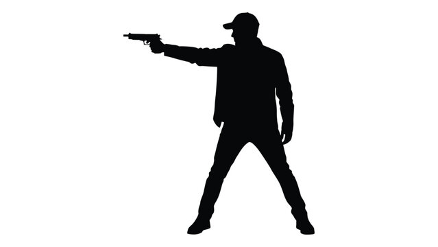 Silhouette of a man pointing a gun to the left