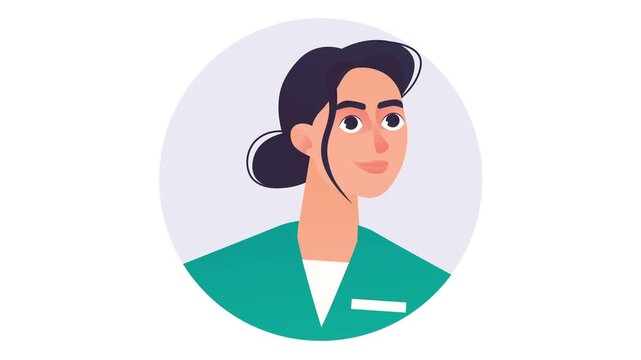 Flat vector animation of young woman professional avatar in teal jacket