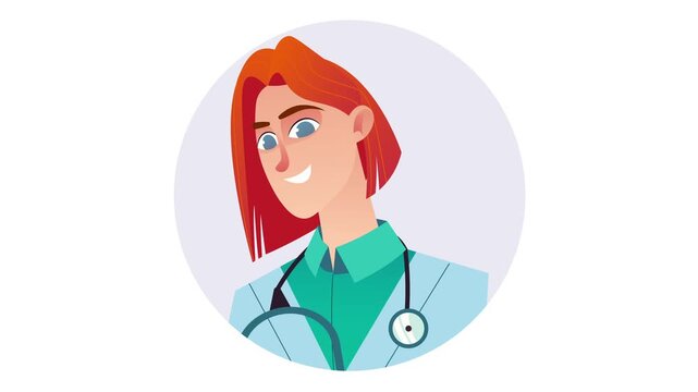 Smiling female doctor with stethoscope in flat vector portrait