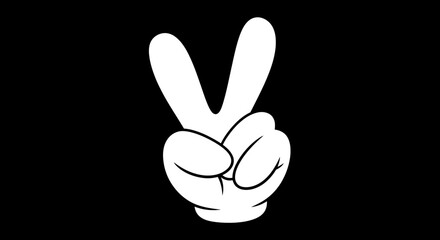 Fototapeta premium Cartoon Hand Making Victory or Peace Sign, Positive Gesture on Black Background