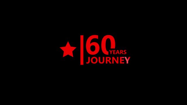 60 anniversary bold red glowing typography with star icon on dark background emphasizing corporate milestone success achievement modern visual branding concept 4k animation video