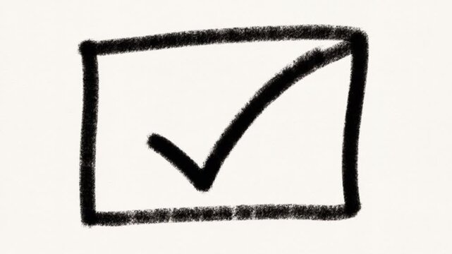 Static shot of checkbox being drawn and filled on paper close up in studio showing hand drawn checkmark completion and selection