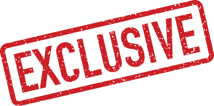 A powerful red exclusive rubber stamp impression with a vintage distressed look on a pure white surface