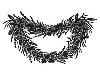 Obraz premium Delicate lavender and wildflower garland silhouette with whimsical meadow style