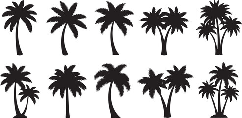 Obraz premium Collection of various palm tree silhouettes and outlines in different shapes and sizes