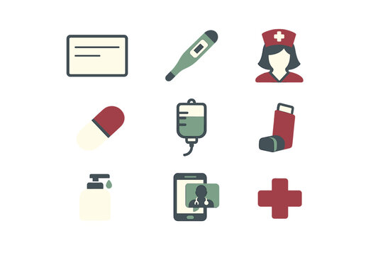 Health care symbols and tools for medical and wellness purposes in various forms and functions