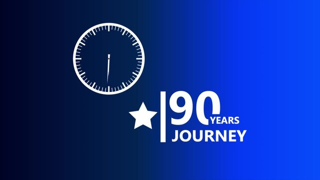 90 anniversary blue gradient badge with clock icon and star symbol representing corporate milestone achievement clean modern professional branding design 4k visuals