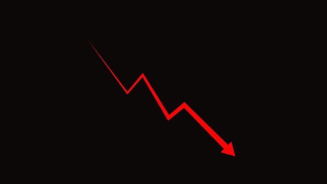 Red Downward Trend Arrow Animation on Black Background Representing Financial Loss and Market Decline