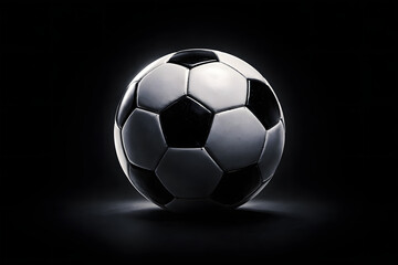 Naklejka premium A classic black and white soccer ball dramatically lit against a dark background