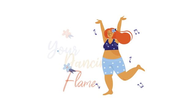 Animated dance quote with joyful woman and musical notes illustration