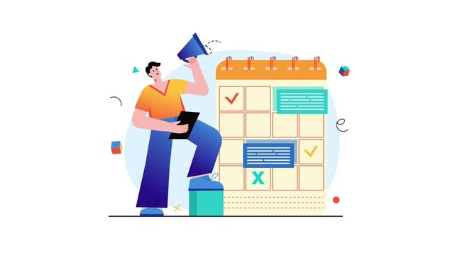 Animated person planning schedule with calendar and checklist illustration