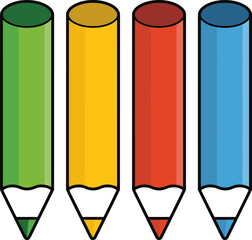 Four Colored Pencils Standing Upright With Sharpened Tips untitled illustration © MDBENJIR