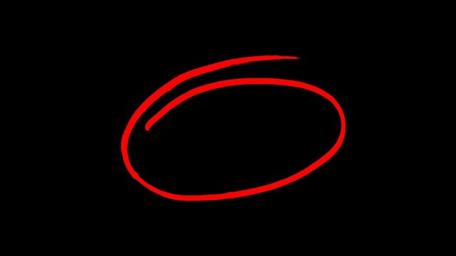 Red hand-drawn oval animation. 4k video, Black background