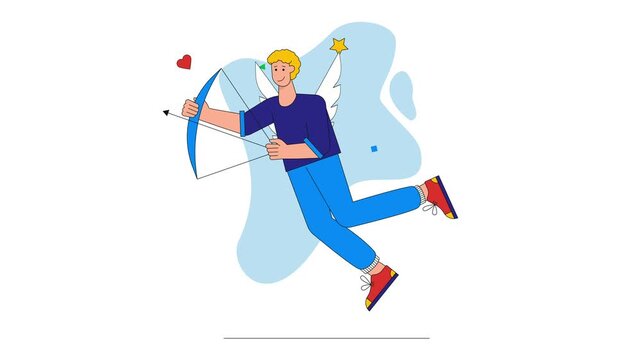 Playful cupid archer animation with wings, bow and heart icons
