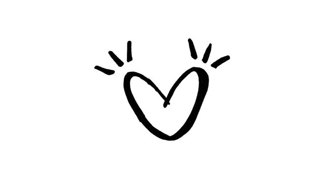 Stop-motion animation featuring a black hand-drawn doodle of a heart with accent marks, presented in a seamless loop at 4K resolution. White background