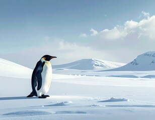 Obraz premium Pinguin auf verschneiter Ebene