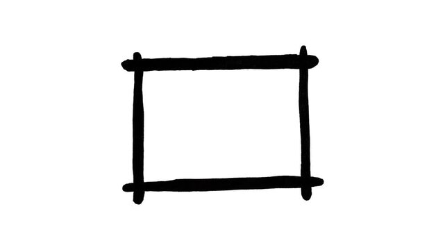 black hand-drawn Doodle rectangular shape. Scribble frame. Doodle frames square borders sketch lines, Animation, Alpha channel, transparent background. 4K resolution 