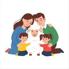 Obraz premium Happy Eid al-Adha with a Loving Family and a Cute Sheep