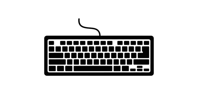 Minimalist computer keyboard icon, simple black and white illustration, vector graphic