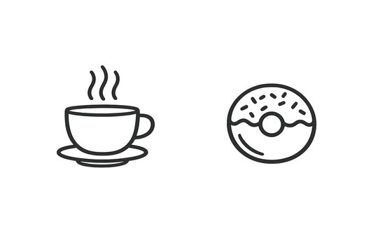 Coffee and donut served together in a simple arrangement on a white background during a casual snack time