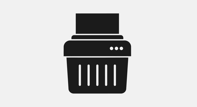 Black printer icon on gray background, simple vector illustration