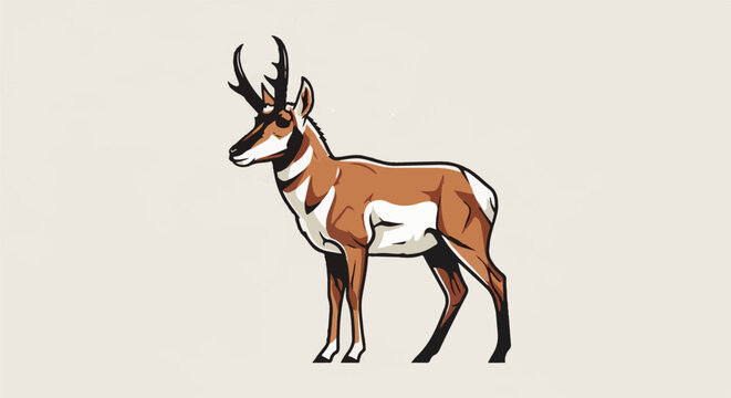 A stylized illustration of a pronghorn antelope standing alertly against a plain background