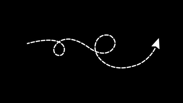 arrow animation following a wavy dotted line, a white arrow, and a black background