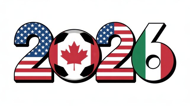 2026 World Cup logo with North American flags isolated on white background