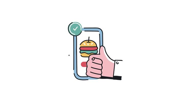 Animated mobile food order checkout with burger and pay button