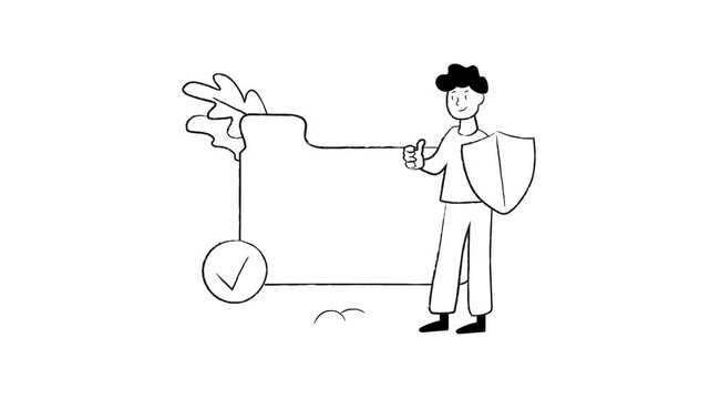 Cyber security animation of person protecting locked file folder