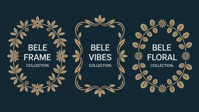 Three ornamental frames with floral designs and text reading bele frame collection bele vibes collection and bele floral collection high quality professional detailed modern elegant stylish