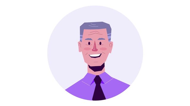 Animated flat vector portrait of smiling senior businessman in tie
