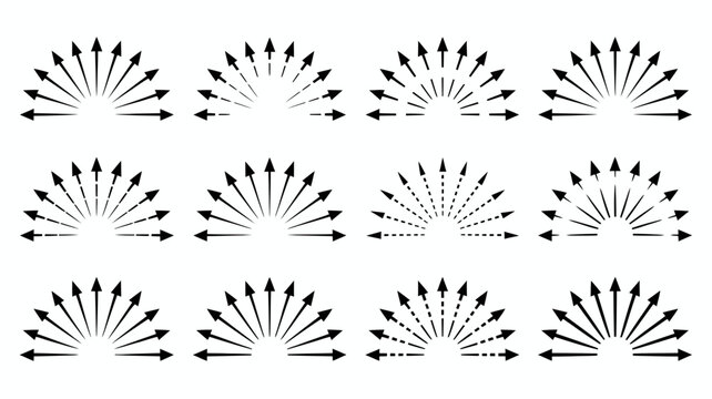 A collection of twelve black starburst shapes are arranged in a four by three grid on a plain white background high quality professional detailed modern elegant