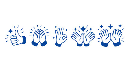 Fototapeta premium A series of five blue hand illustrations depict different expressions of applause and positive encouragement showcasing various gestures high quality professional detailed modern elegant stylish clean