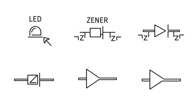 Electronic component symbols for circuit diagrams.