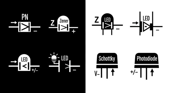 Electronic component symbols and diagrams.