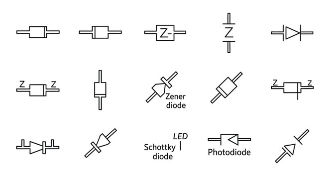 Electronic diode schematic symbols collection.