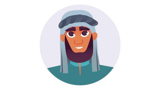 Animated Arabic man avatar with traditional headscarf and beard