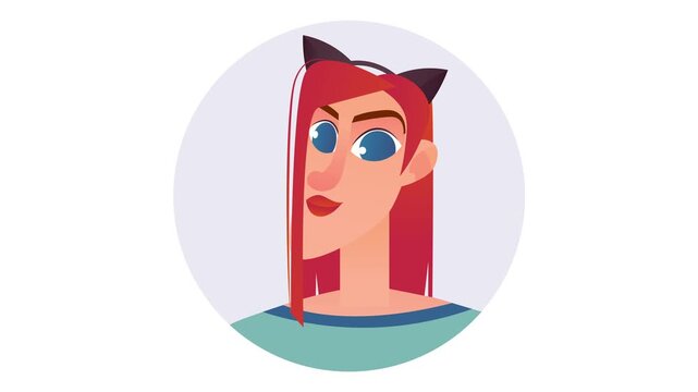 Stylized animated female avatar with red hair and cat ears portrait