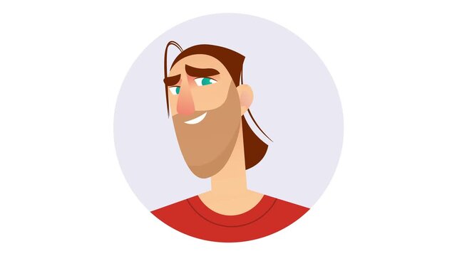 Smiling bearded man avatar illustration in flat animation style