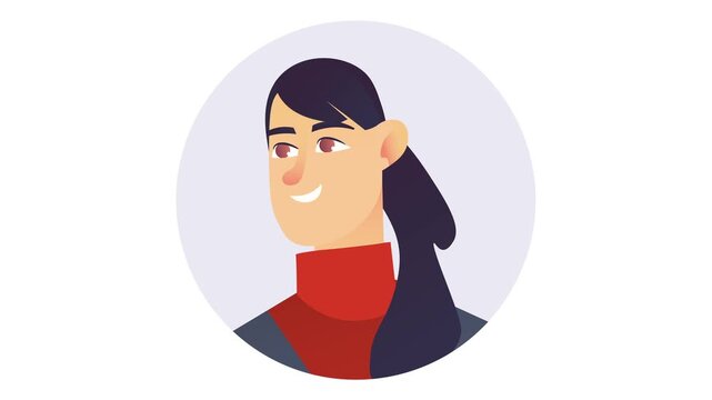 Animated smiling woman avatar illustration with dark hair on white background
