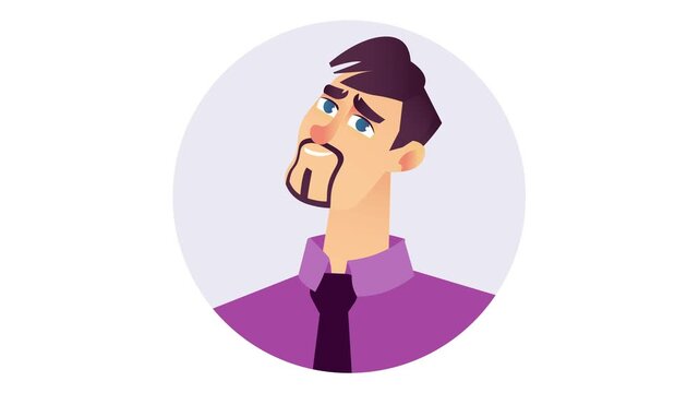 Animated smiling businessman portrait in purple shirt and tie